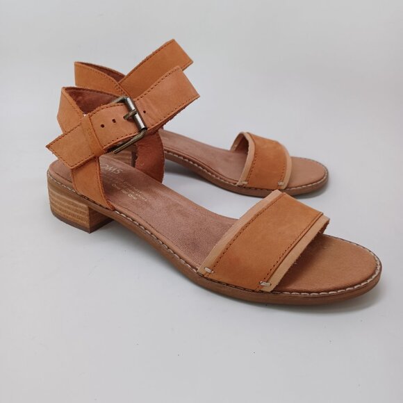 Toms Shoes Open Toe Sandal Heels Brown Sling Back Low Block Heel Womens 7 - Picture 9 of 14